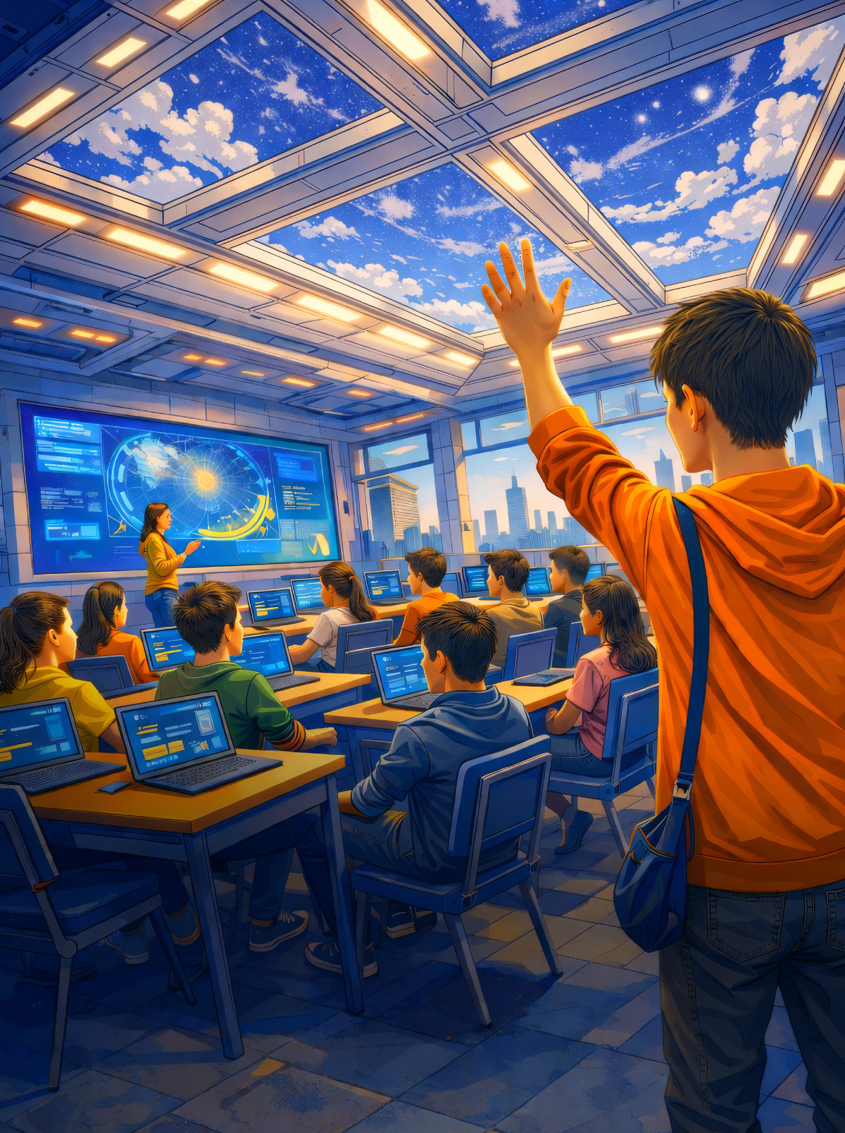 Students learning in a classroom